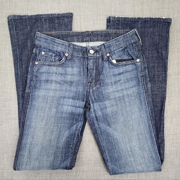 7 For All Mankind A Pocket Low Rise Boot Cut Denim Jeans 27 Long. - Picture 3 of 13